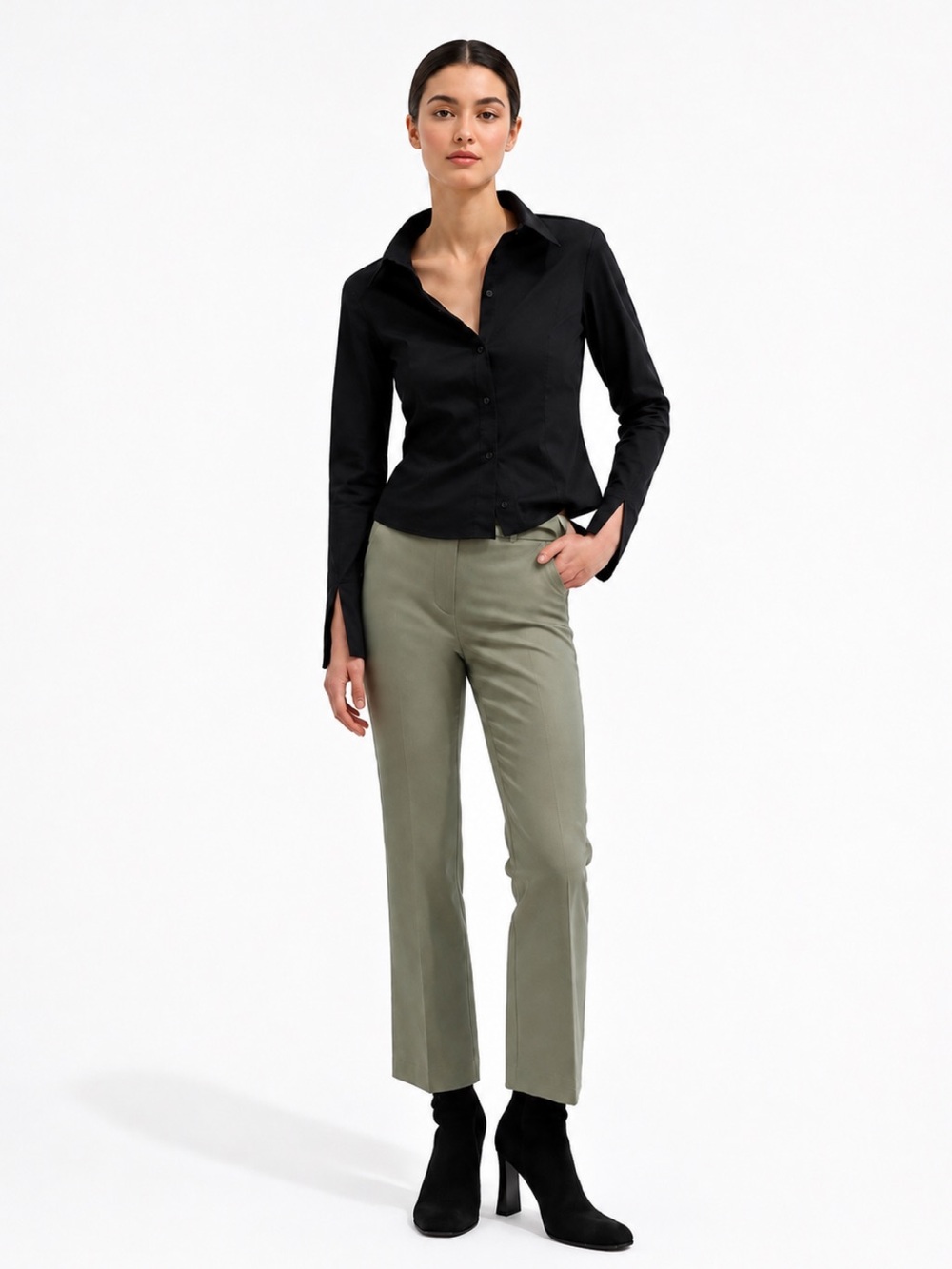 NWT! MANGO (MNG) “Atenas" Cropped Pants Khaki/Gray Size Large